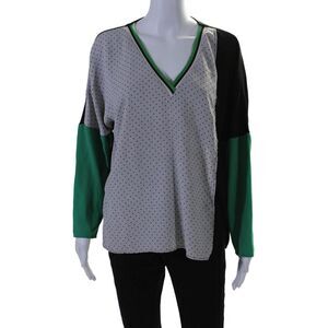 Ema Blues Womens Polka Dot Patchwork Long Sleeve Pullover Top Green Size 1